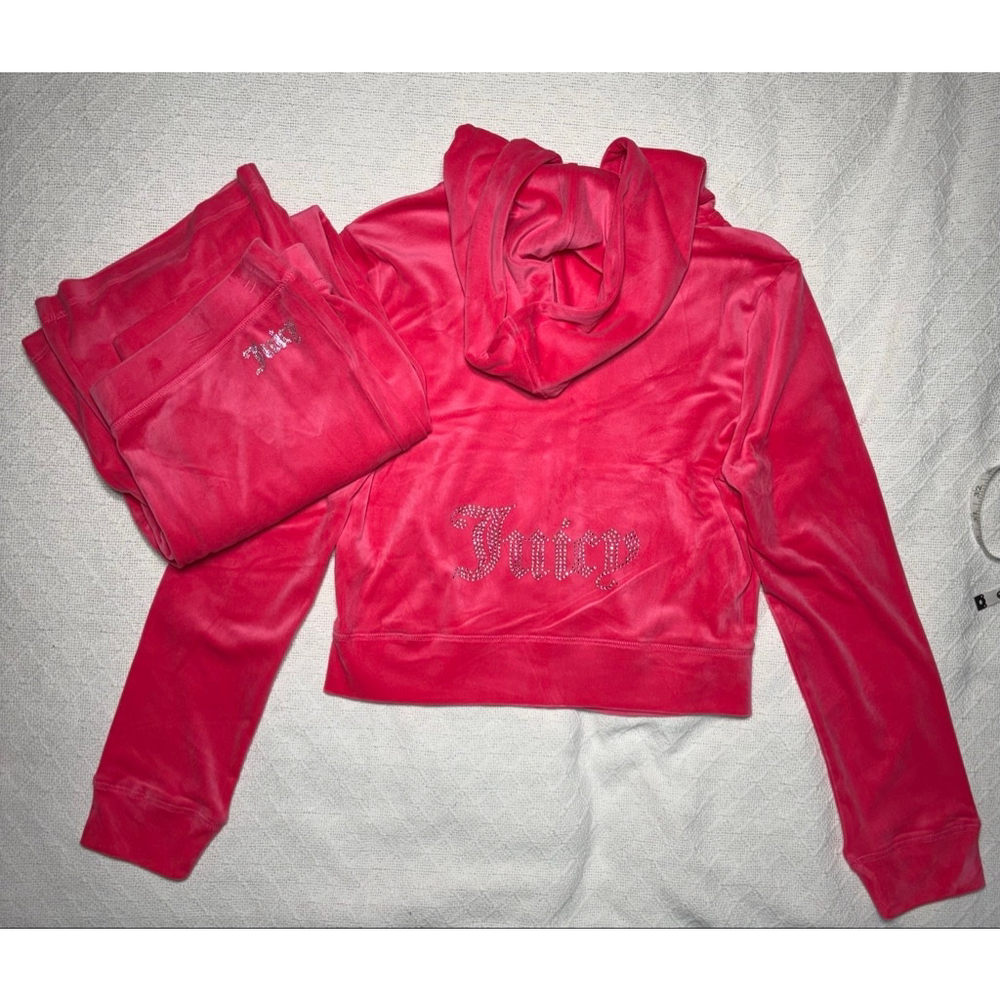 NWT Bling Juicy Couture Pink Party Velour Tracksuit w/Rhinestone Glam Y2K Size L - Picture 2 of 10